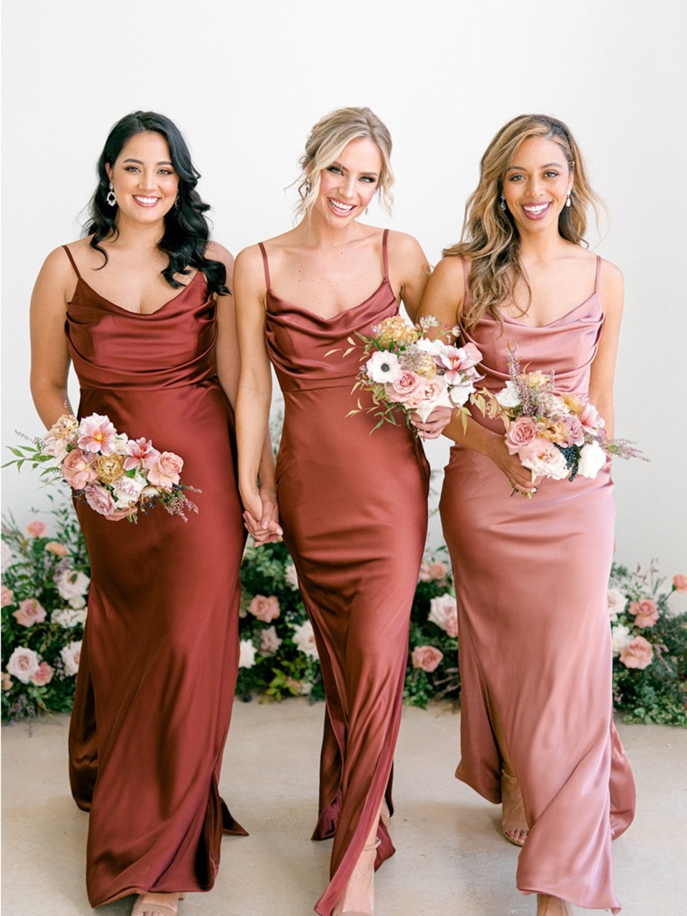 Revelry Skye Satin Cowl Neck Maxi Dress in Rust Brown cinnamon size 4 bridesmaid